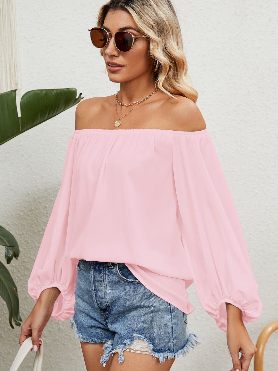 Oh Rare Off-Shoulder Long Puff Sleeves Bardot Top