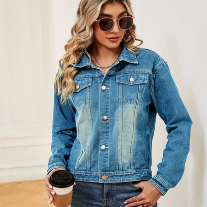 Oh Rare Washed Spread Collar Denim Jacket