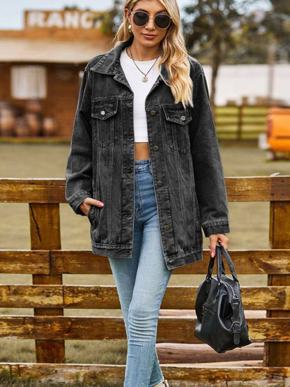 Oh Rare Hooded Long Sleeves Pockets Longline Denim Jacket